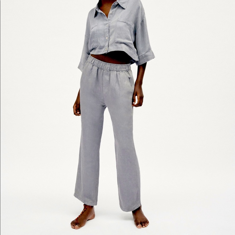 NEW ZARA linen lyocell M wide leg pants